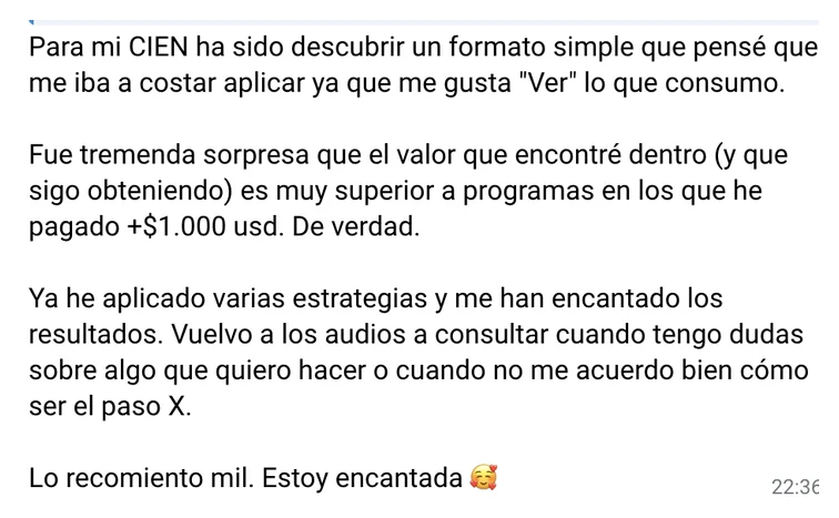 Mensaje de Paty: pensaba que el formato audio le iba a costar y el valor es superior a programas de más de 1.000 dólares