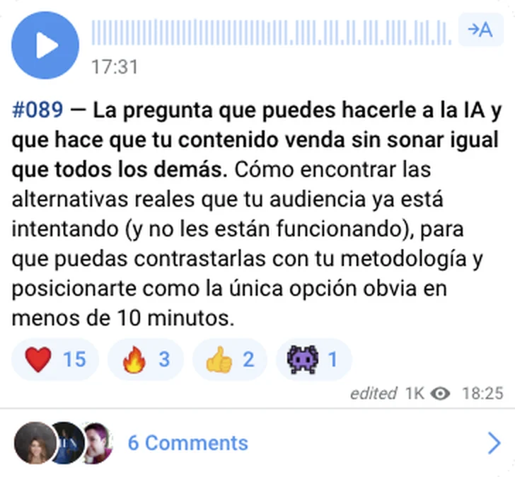 Training #089: La pregunta que puedes hacerle a la IA para que tu contenido venda sin sonar igual que todos