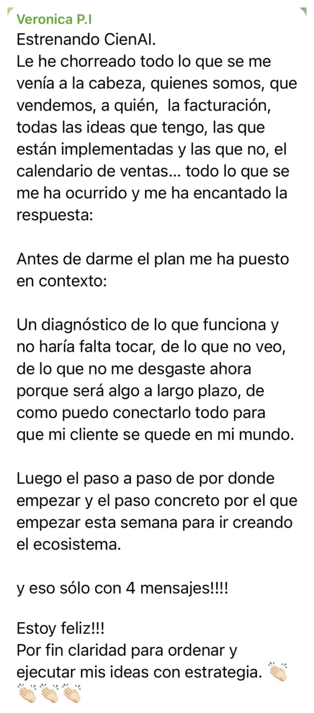 Mensaje de Verónica en el chat de CIEN: diagnóstico y plan en 4 mensajes